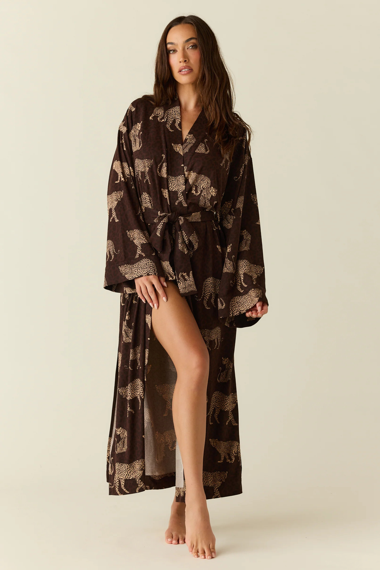 Kaia Cloud Jersey Kimono Robe in Savanna | MASONgrey