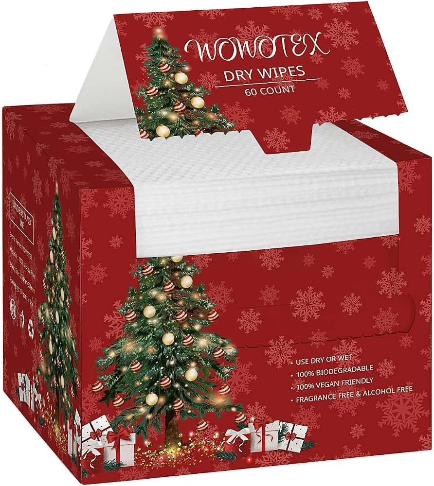Christmas Style WOWOTEX Disposable Face Towel Biodegradable Large Dry Wipes 60 Count/Box Extra Th... | Amazon (US)