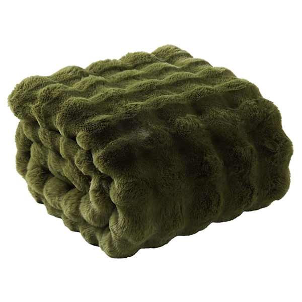 Olive Green Bubble Faux Fur Throw Blanket | At Home