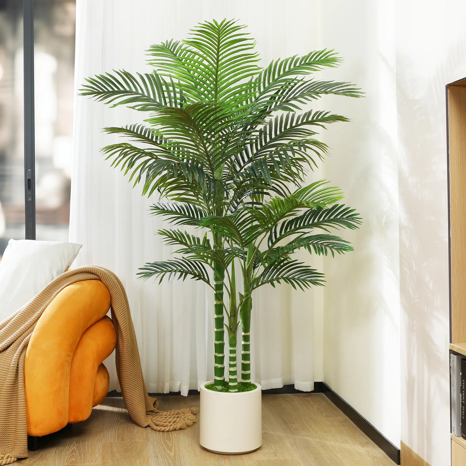 Adcock Faux Palm Tree in White Planter, Faux Green Palm Plant, Fake Tree for Home Decor | Wayfair North America
