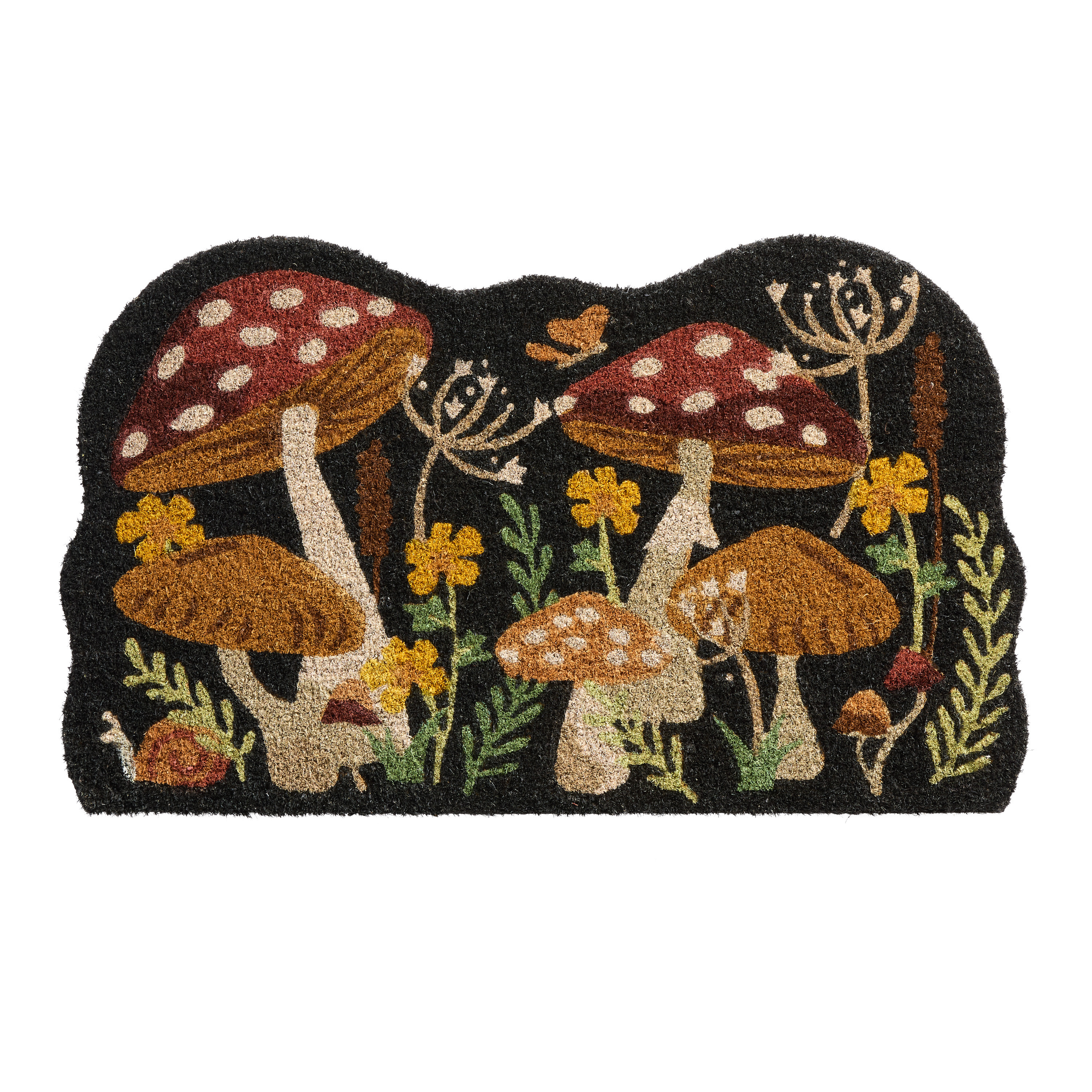 Black Multicolor Mushroom Forest Coir Doormat | World Market