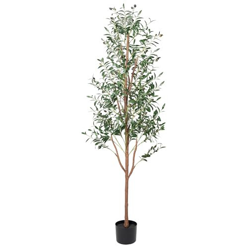 CQURE Faux Olive Tree 6ft, Fake Tall Olive Tree Artificial Plants with Olive Branches Fruit for Home Bedroom Kitchen Room Decor Indoor | Amazon (US)