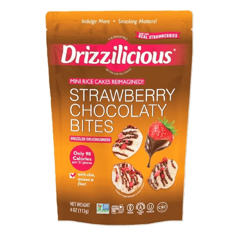 Drizzilicious Strawberry Chocolaty Bites, Mini Rice Cakes 4 oz | Walmart (US)