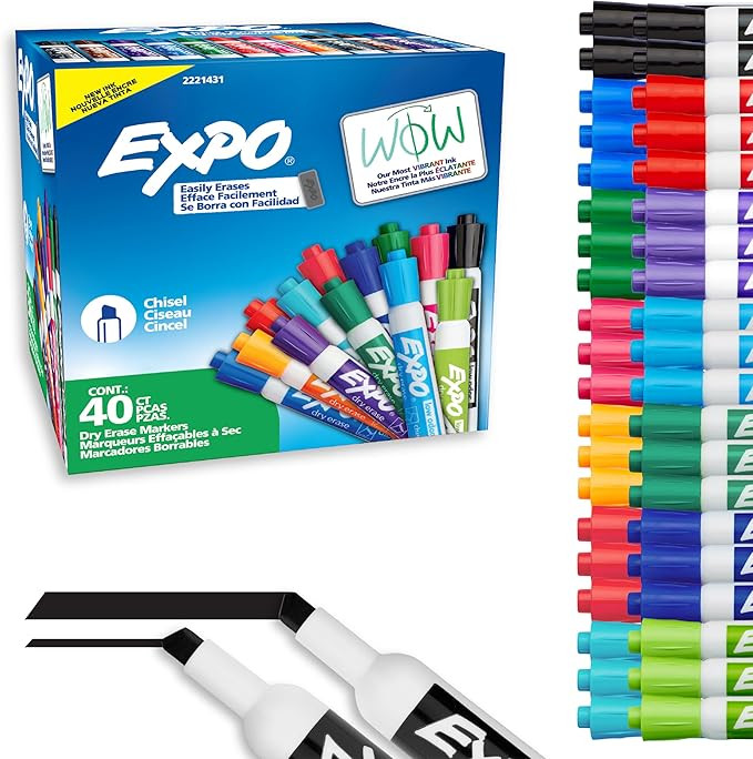 EXPO Dry Erase Markers, Low Odor Ink, Assorted Fashion Colors, Chisel Tip, 40 Count - Whiteboard,... | Amazon (US)