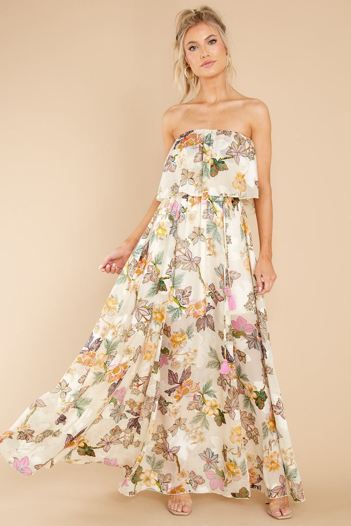 Cheerful Sights Ivory Floral Print Maxi Dress | Red Dress 