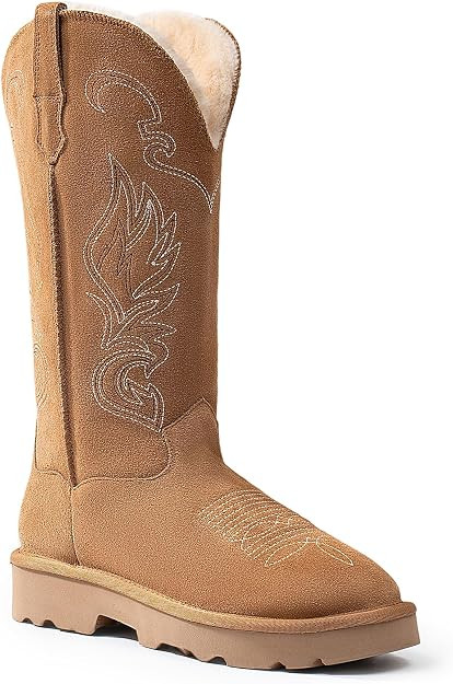 Genuine Leather Suede Platform Womens Winter Snow Boots Fur Lining Pull on Fuzzy Warm Boots with ... | Amazon (US)