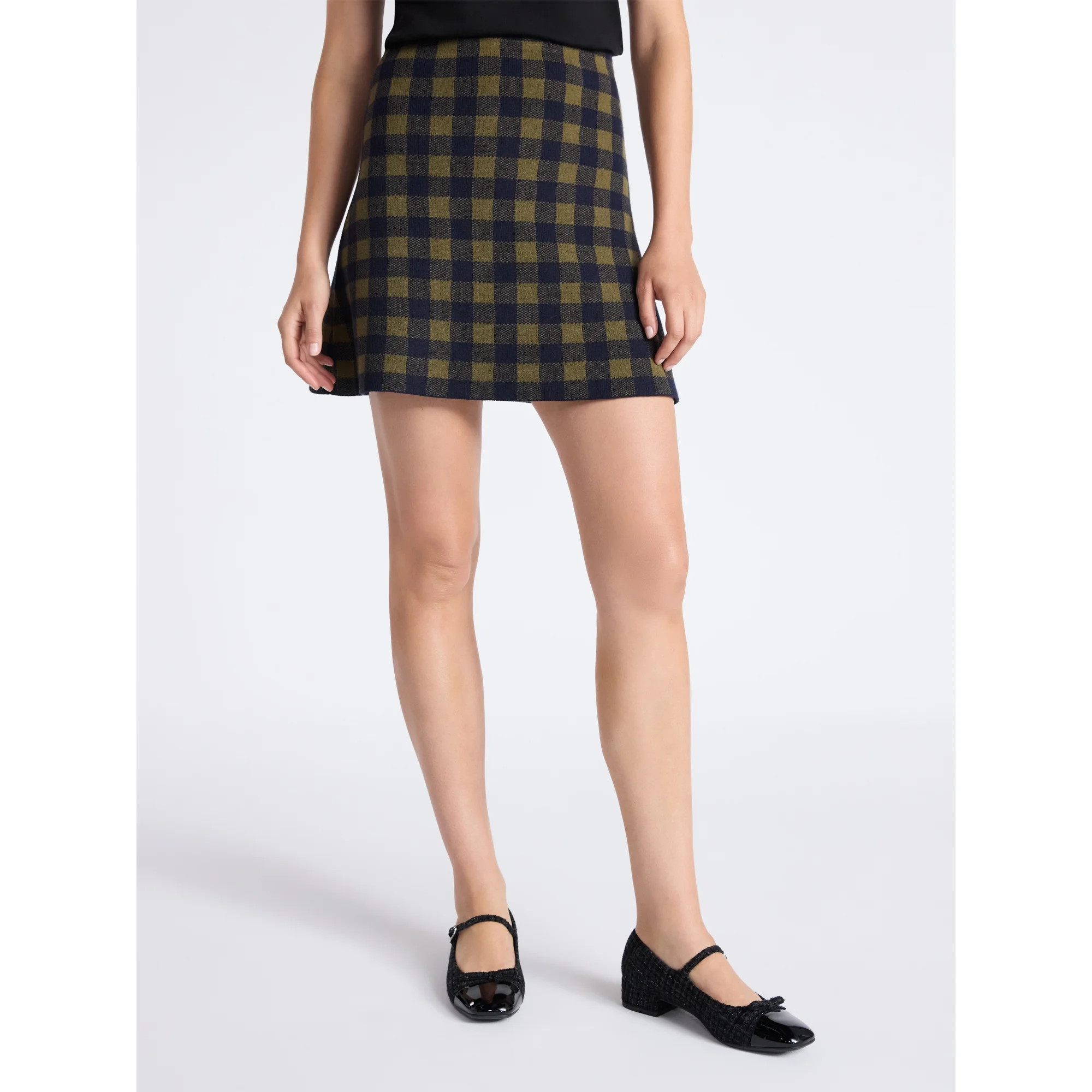 Free Assembly Women's Fit and Flare Plaid Mini Sweater Skirt, Sizes, XS-XXL | Walmart (US)