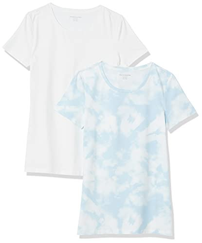 Amazon Essentials Women's Regular-Fit Short-Sleeve Crewneck T-Shirt, Pack of 2, Blue Tie Dye/White, Small | Amazon (US)