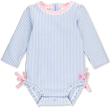 RuffleButts Baby-Girls Seersucker Long Sleeve Rash Guard - One Piece Swimsuit UPF 50+ Toddler | Amazon (US)