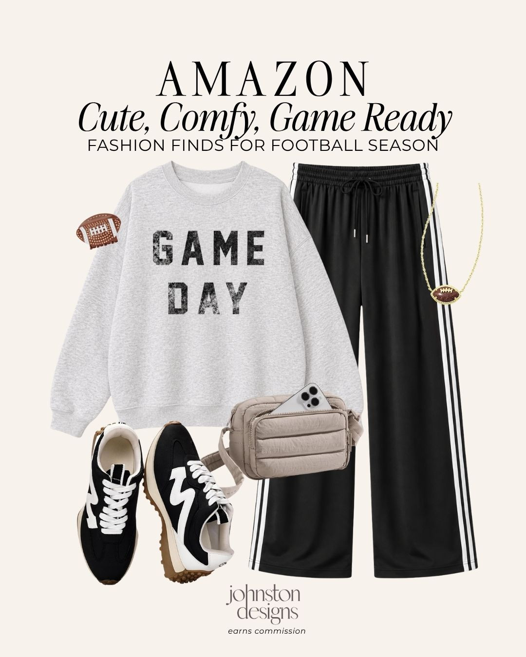 Game day style that’s cute, comfy and easy to wear. 🏈 This Amazon outfit pairs a relaxed sweatshirt with sporty track pants, sneakers and football accessories for an effortless look from tailgates to watch parties!

Amazon game day outfit, football season outfit, cute game day style, casual football outfit, tailgate outfit ideas, comfy game day outfit, sporty fall outfit, Amazon fashion finds, football mom outfit, neutral game day style

#amazonfashion #gamedayoutfit #footballseason #amazonfinds #tailgatestyle #falloutfit #sportystyle #outfitinspo #amazonstyle 

 #LTKootd #LTKActive