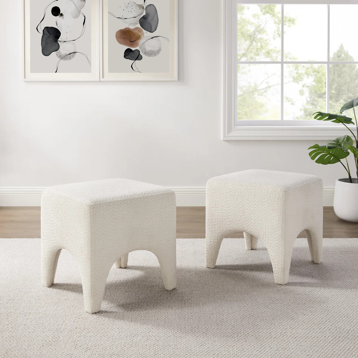 Modern Boucle Upholstered Ottoman, Shoe Changing Footrest, Makeup Stool(Set Of 2) (Set of 2) | Wayfair North America