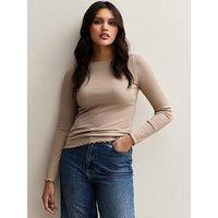 New Look Long Sleeve Ribbed Top - Brown | Very (UK)