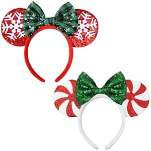 Christmas Mouse Ears Headbands, 2 PCS Christmas Ears for Women Adult Kids, Christmas Headbands Pa... | Amazon (US)