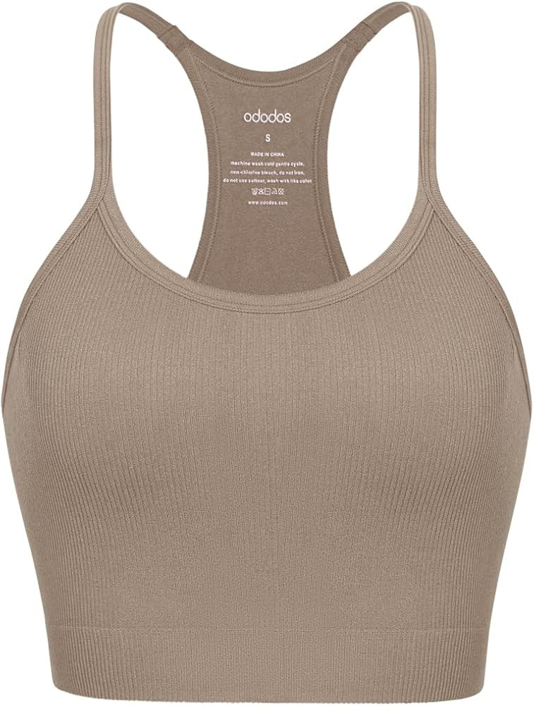 ODODOS Seamless Racerback Sports Bra for Women Ribbed Camisoles Non Padding Yoga Bra Crop Tank To... | Amazon (US)