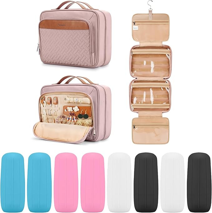 Travel Hanging Toiletry Bag for Women and Men, with 8 Leak Proofing Silicone Bottle Covers, Water... | Amazon (US)