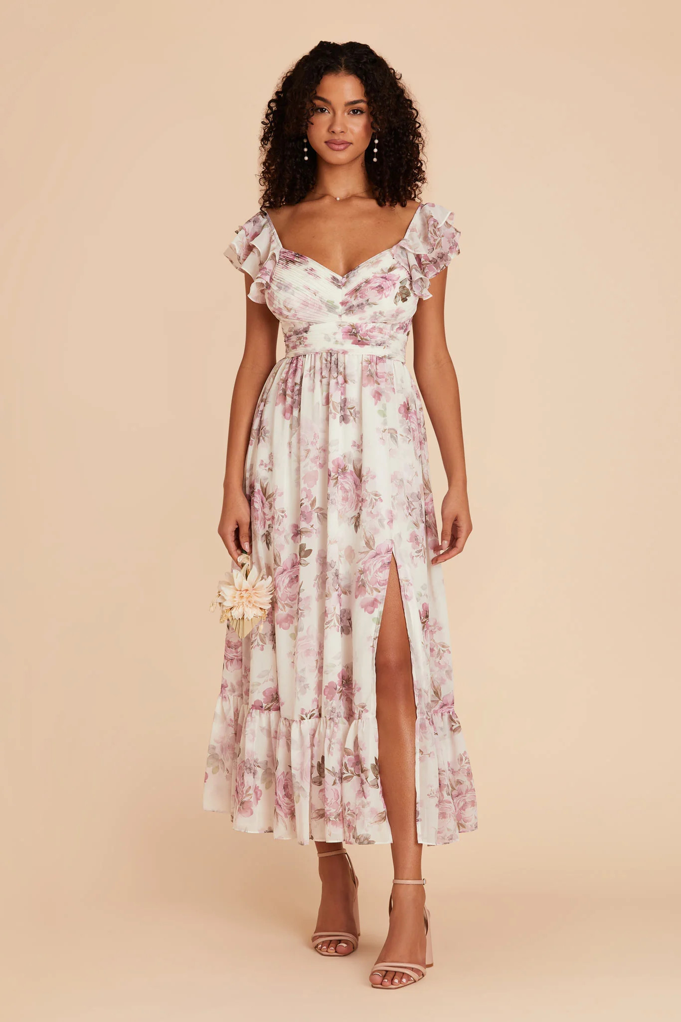 Michelle Dusty Pink Peonies Chiffon Birdesmaid Dress | Birdy Grey | Birdy Grey