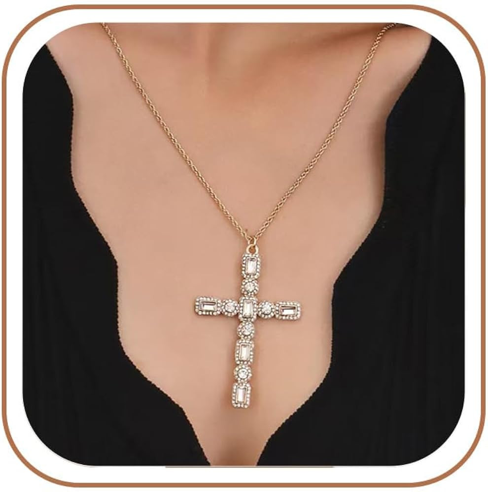 Large Gold Cross Necklace for Women,Chunky Cross Pendant,Statement | Amazon (US)
