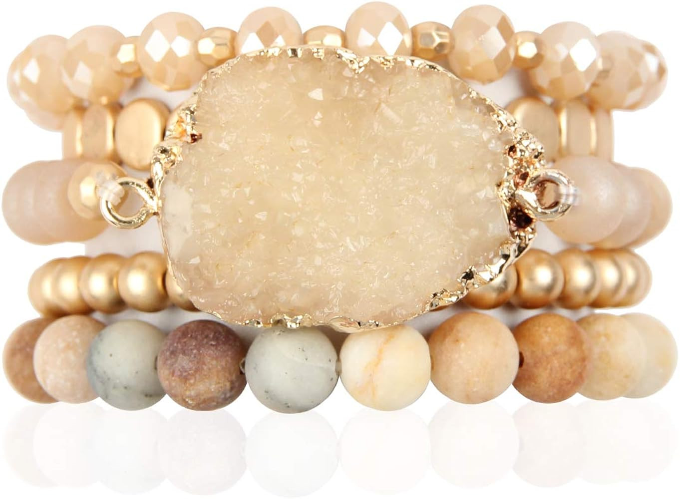 RIAH FASHION Bohemian Acrylic Druzy Multi-Layer Bead Statement Bracelet - Versatile Faux Stone Pe... | Amazon (US)
