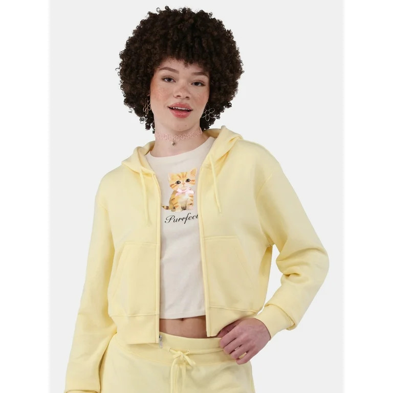 No Boundaries Cropped Fleece Zip Hoodie, Women’s | Walmart (US)