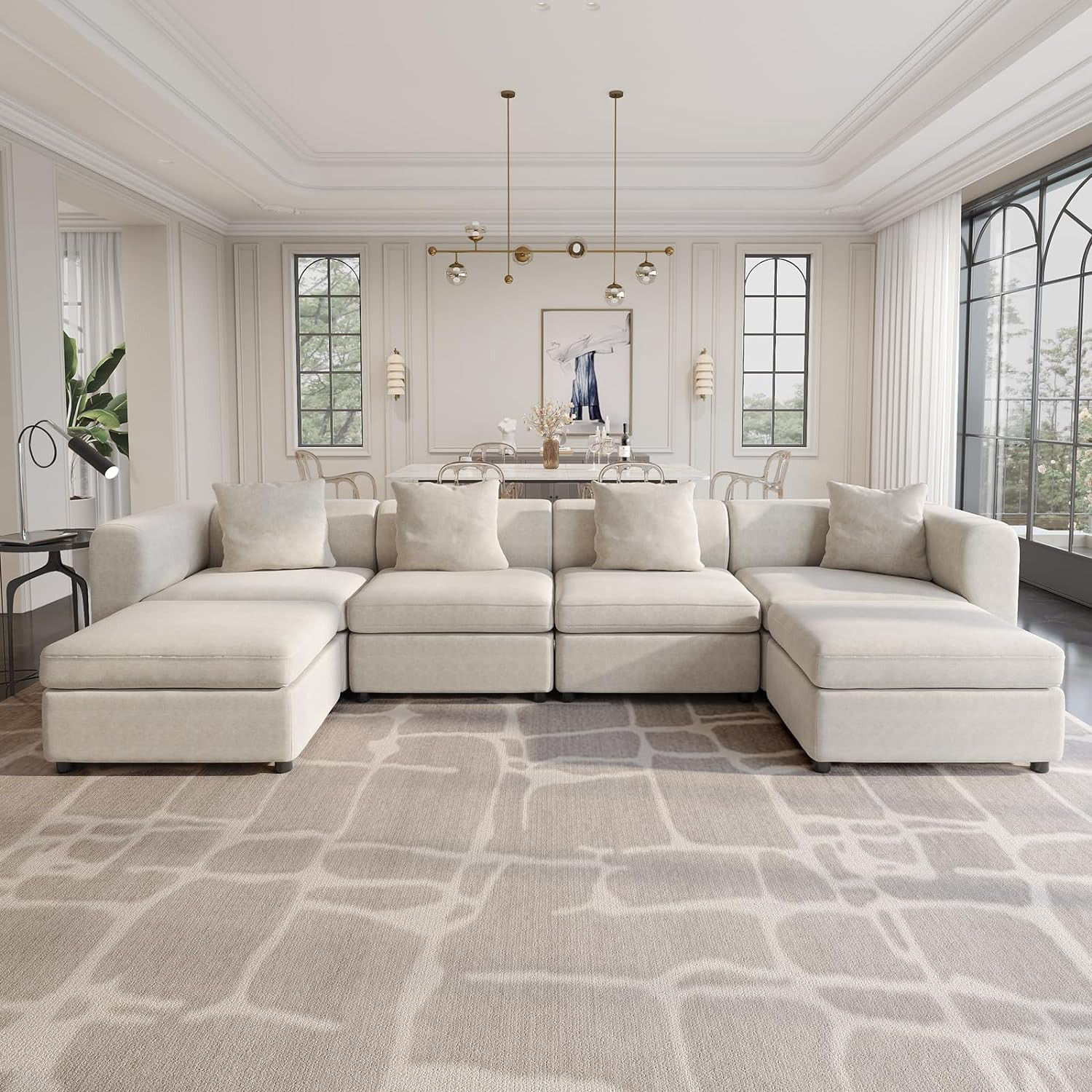 6 Seaters L/U Shape Oversized Sectional Sofa for Living Room,4 Seats with 2 Ottomans Extra Large ... | Amazon (US)