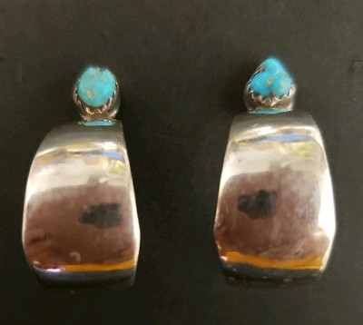 😍 NATIVE AMERICAN STERLING SILVER KINGMAN TURQUOISE HOOP EARRINGS. | eBay US