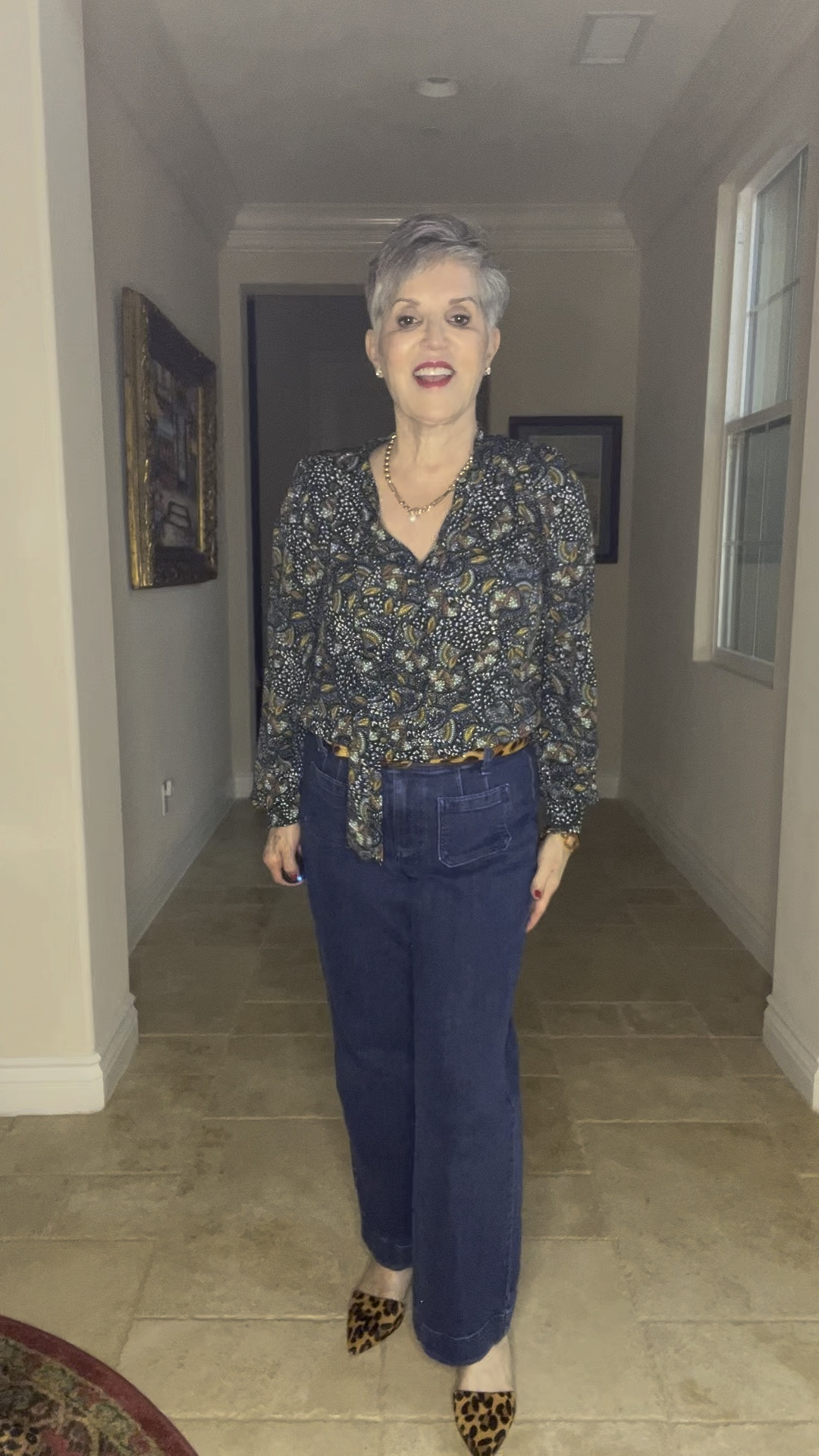 If you need a fun transitional outfit for fall or for Thanksgiving, check out this one. Take a dark floral @evereve top, add @talbots wide-leg jeans, and a black puffer vest for the win 🏆! Don’t forget this darling pearl and gold necklace as well as leopard 🐆 pumps and belt!

1. 🛍️Text me “links please” and I’ll DM them right to you!  OR
2. 🛍️ Click on the link in my stories.
3. 🛍️ Go to my Profile and click on the link in my Linktree to LTK to shop there.

#LTKSaleAlert #LTKOver40 #LTKWatchNow