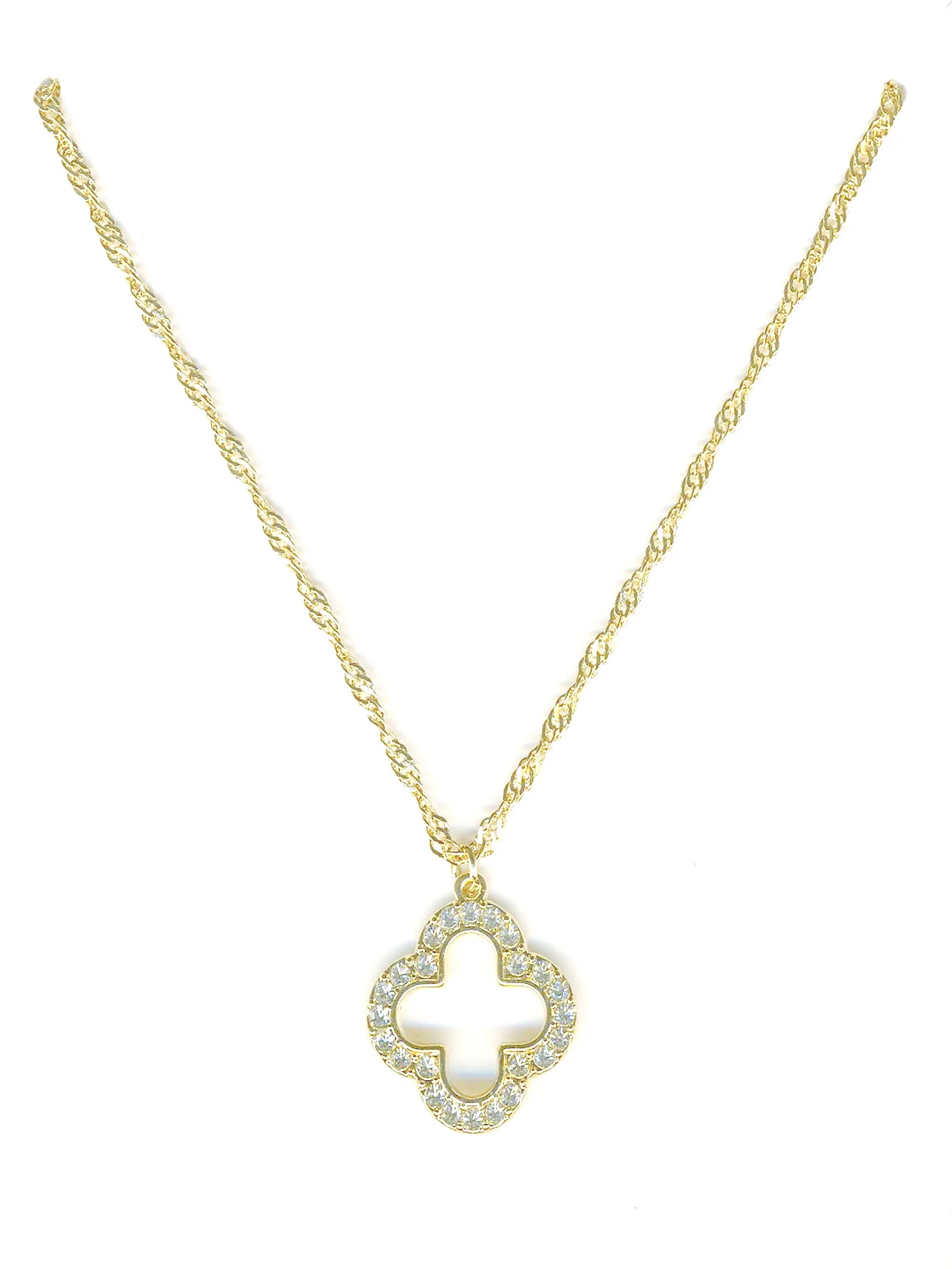 Time and Tru Gold Plated Clover Pave Stones Pendant Necklace with Lobster Clasp | Walmart (US)