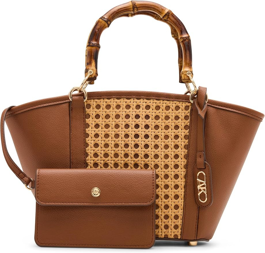 Anne Klein Womens Caning Bamboo Handle Tote with Detachable Strap | Amazon (US)