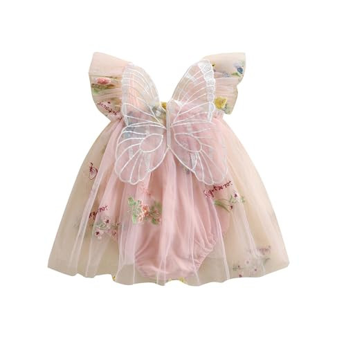 Newborn Infant Baby Girls Clothes Flower Butterfly Embroidery Sleeveless Romper Tulle Mesh Dress Toddler Bodysuit (3-6 Months, Pink) | Amazon (US)