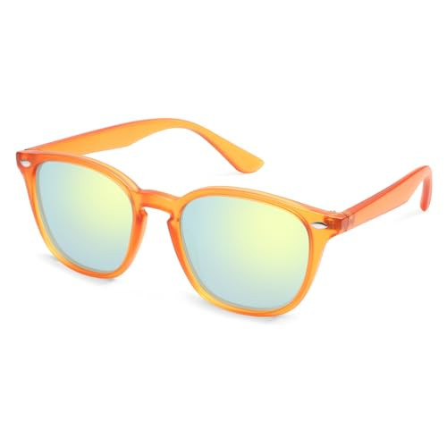 SOJOS Retro Kids Square Polarized Sunglasses for Girls Boys Age 3-10 UV400 Protection De Sol Gafas SK5616 Orange/Mirrored Yellow Lens | Amazon (US)