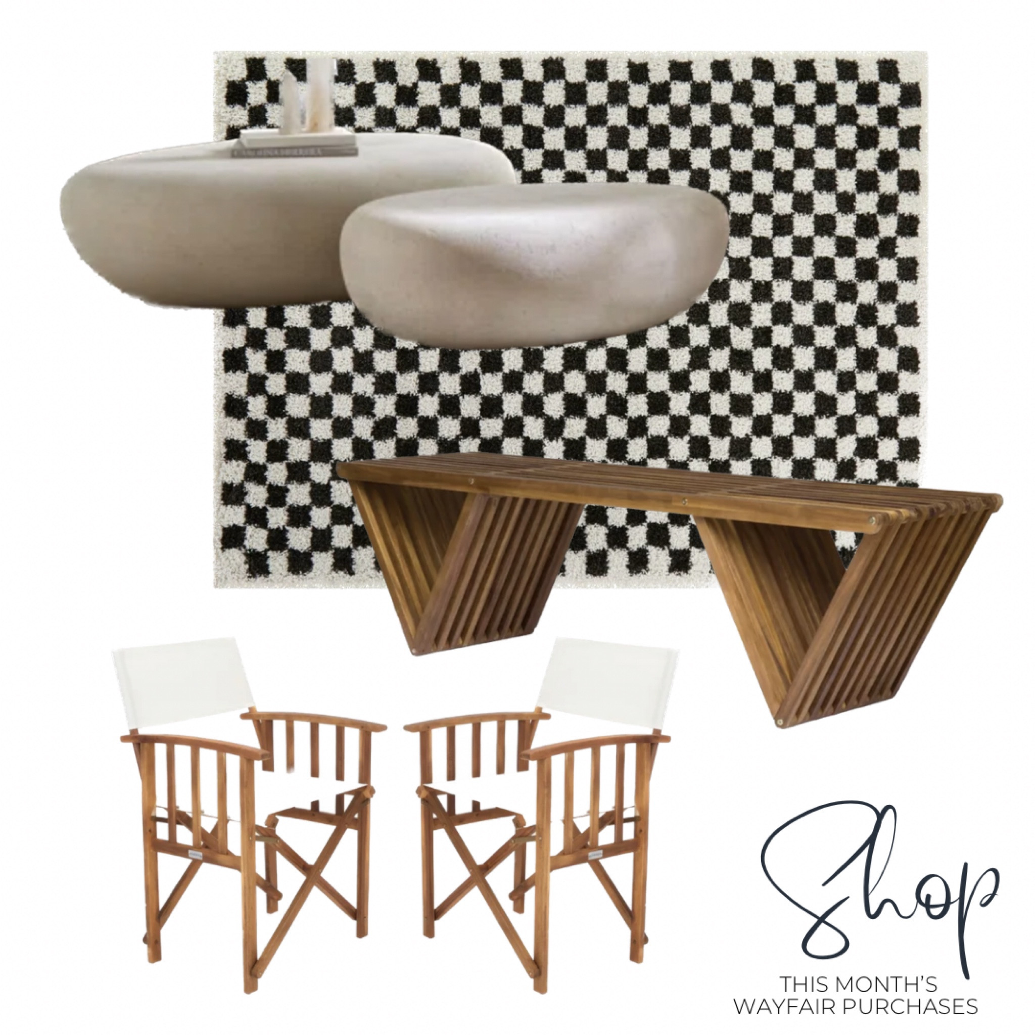 What I bought from Wayfair this month to get our new house set up. The chairs, bench and pebble tables look amazing outside, and the checkered rug is on it’s way and I cannot wait to put it in the family room with my funky couch (soon to come as well from CB2) and modern sling chairs from amazon!

#LTKhome #LTKFind #LTKsalealert