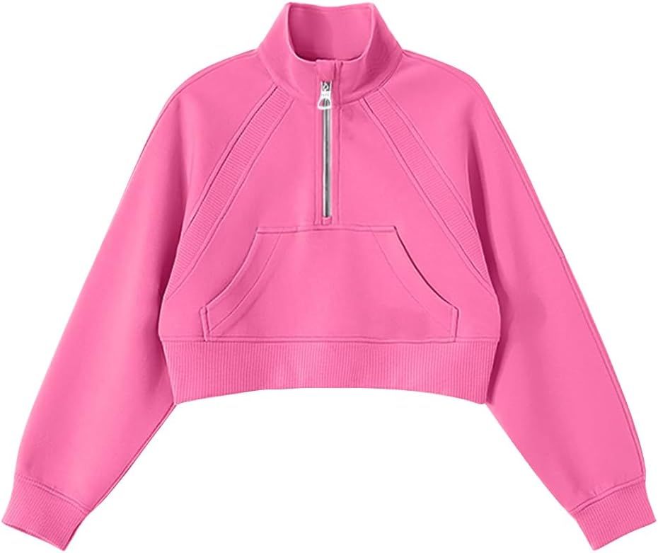 Girls Sweatshirt Half Zipper Cropped Zip Up Hoodies for Teen Girls Pullover Fleece Tops Collar Ov... | Amazon (US)