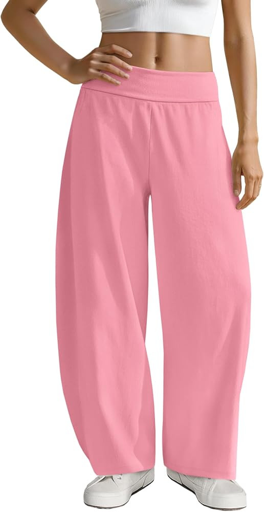 Yanekop Womens Wide Leg Baggy Barrel Pants Elastic High Waisted Lounge Pants Summer Casual Loose ... | Amazon (US)