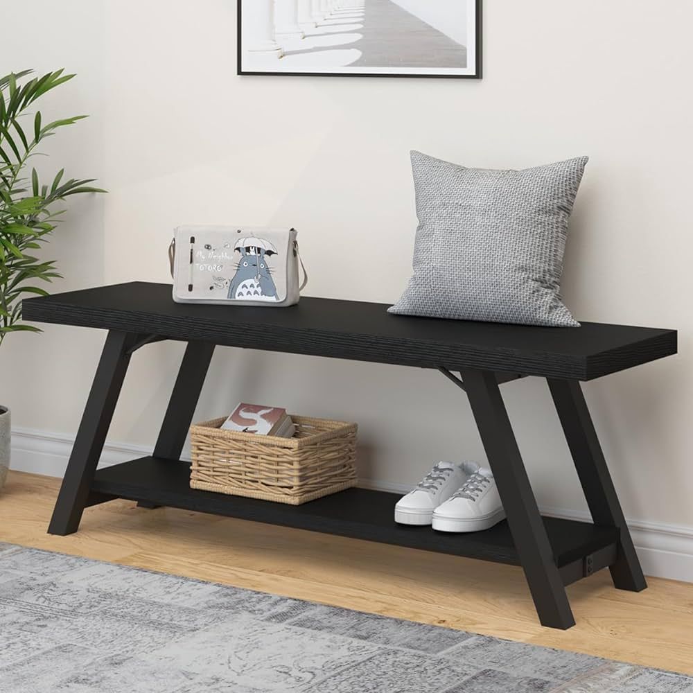 LVB Black Bench, Modern Storage Bench for Bedroom, Wood Metal Entryway Bench for Hallway Dining L... | Amazon (CA)