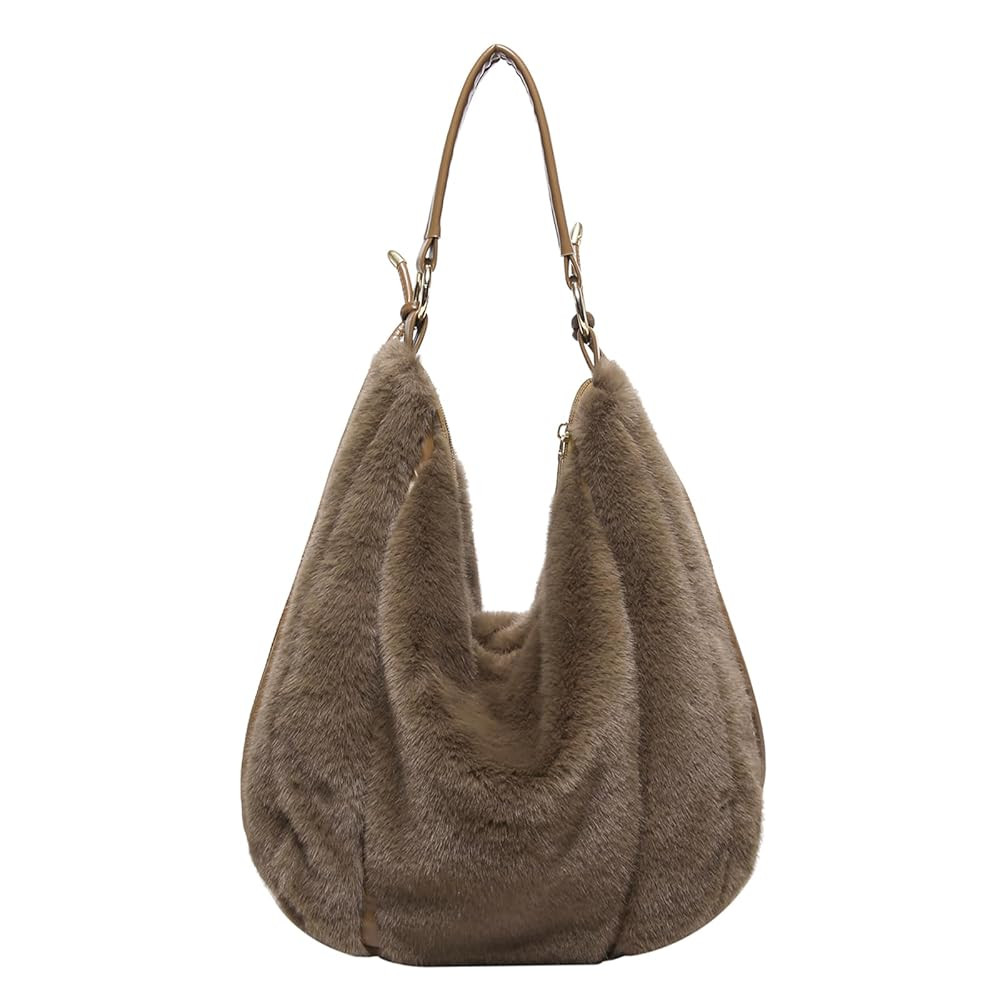 Fluffy Tote Bag Winter Fuzzy Purses for Women Faux Fur Bag with Strap Soft Furry Handbag Plush Cr... | Amazon (US)