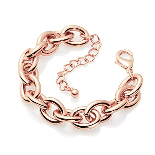 LANE WOODS Gold Bracelets for Women 14k Gold Plated Chunky Thick Large Link Chain Bracelet (Rose Gold) | Amazon (US)