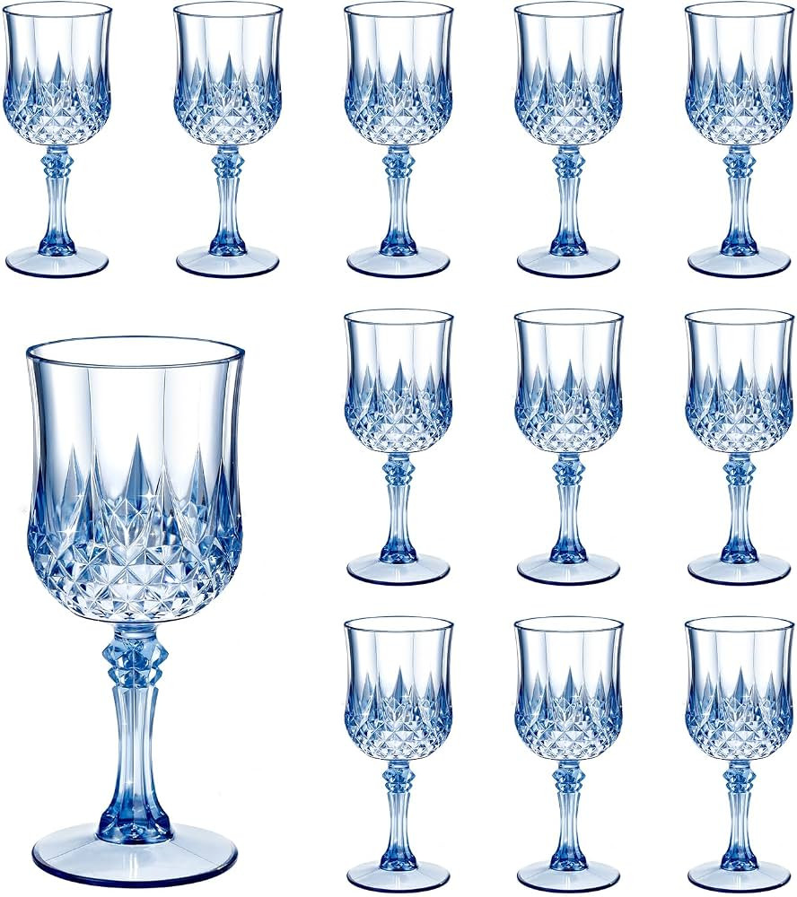 12 Pcs Blue Plastic Wine Glasses, Blue Transparent Plastic Goblets for Wedding Reception, Drinkin... | Amazon (US)
