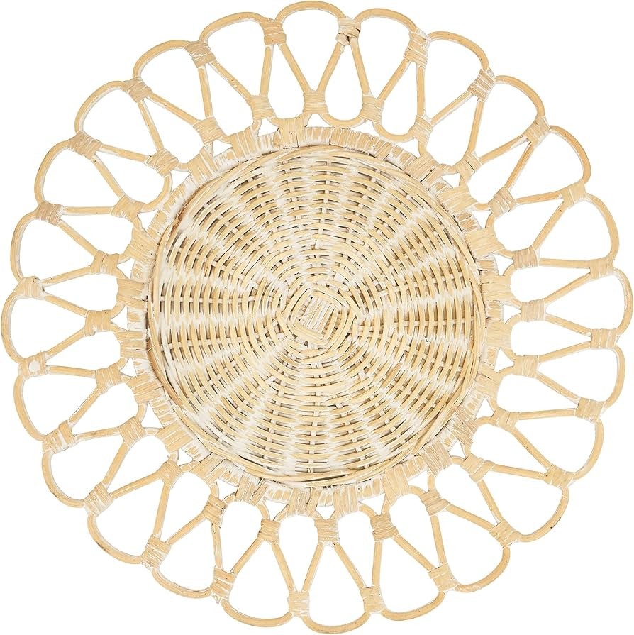 SARO LIFESTYLE Bandung Collection Cutwork Design Rattan Placemats (Set of 4), 15", White | Amazon (US)