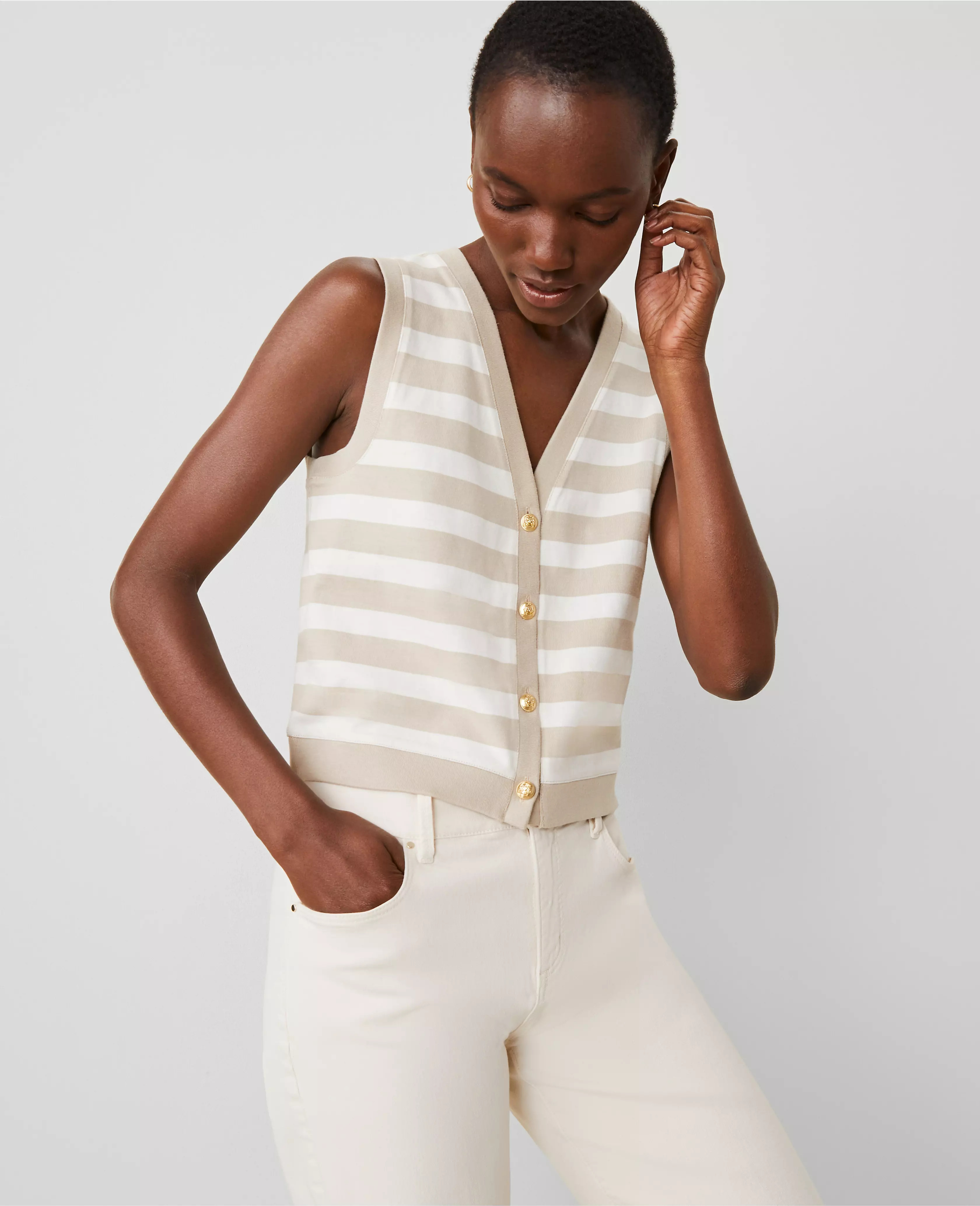 Striped V-Neck Vest | Ann Taylor