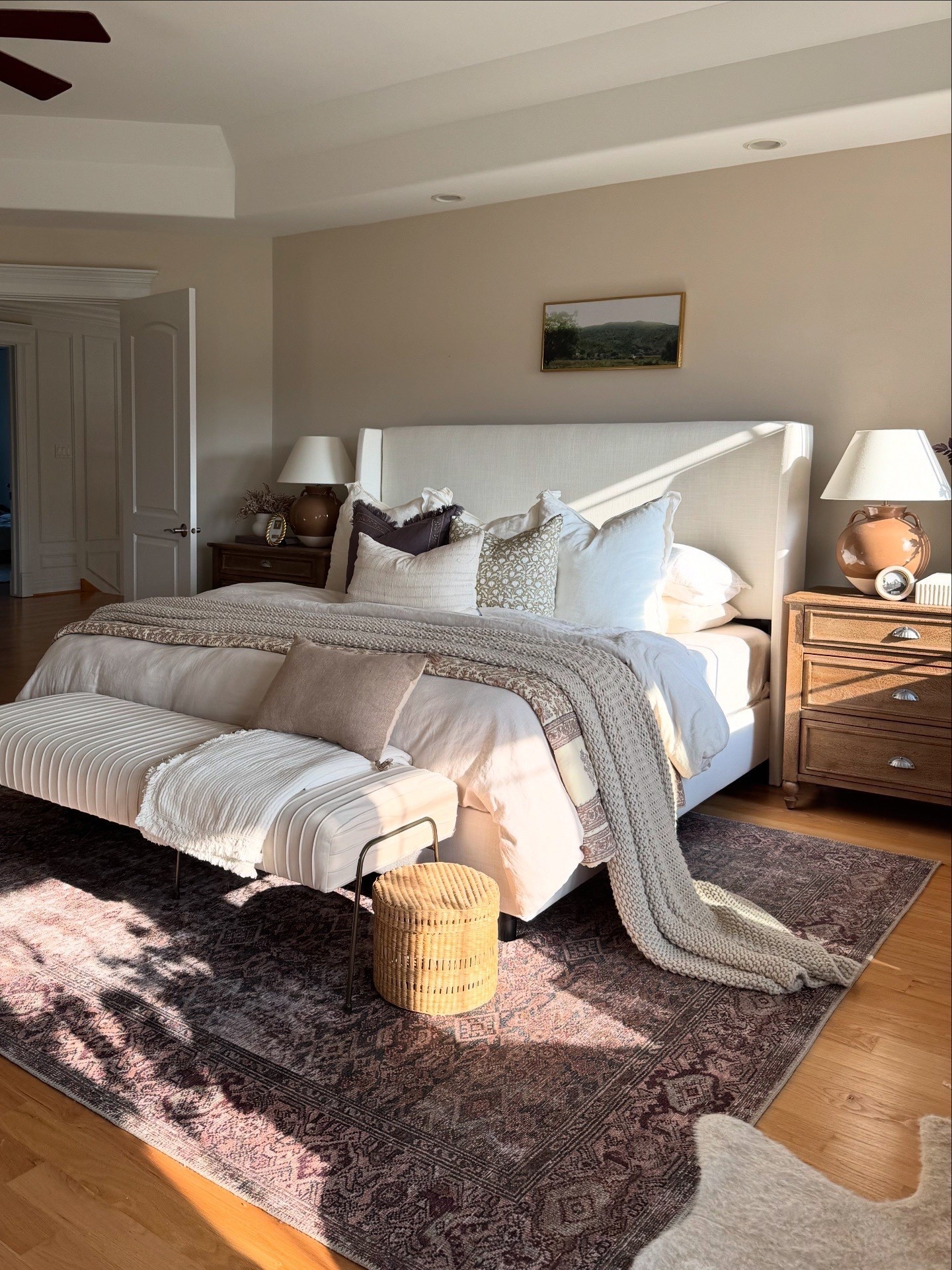Our cozy, earthy bedroom views! 

#bedroom #neutralhome #homedecor #bedding #loloirug #bed #nightstand #tablelamp #bench #arearug #throwblanket #modernhome #cozyhome #mcgeeandce #potterybarn 

#LTKHome #LTKSaleAlert #LTKSeasonal