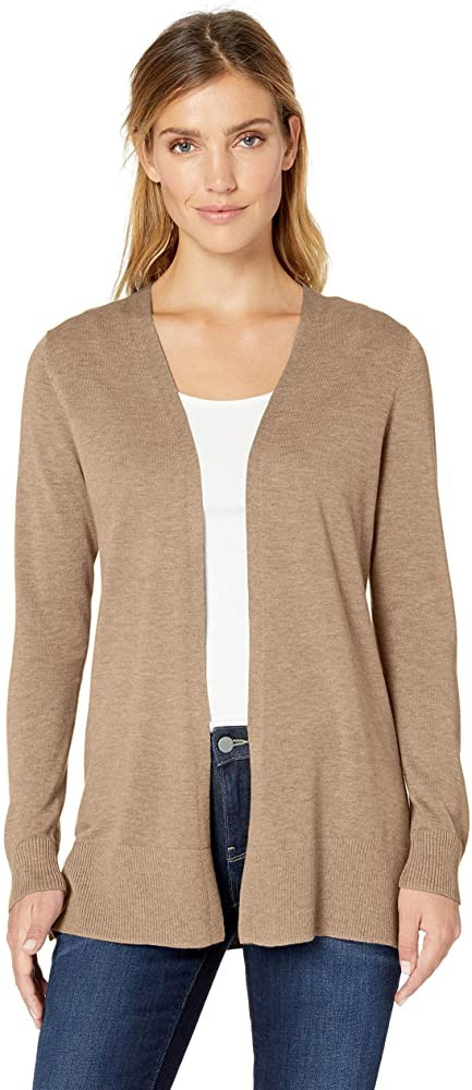 Amazon.com: Amazon Essentials Women's Lightweight Open-Front Cardigan Sweater, Camel Heather, X-S... | Amazon (US)