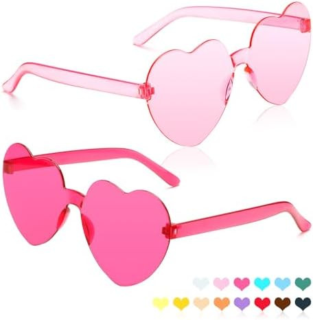 Heart Sunglasses 2 Pairs Heart Shaped Sunglasses Womens Heart Glasses Rave Sunglasses for Women P... | Amazon (US)