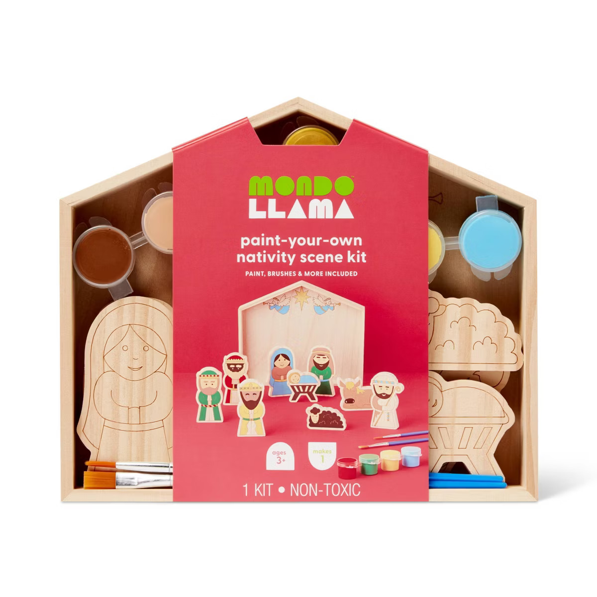 Christmas Craft Paint-Your-Own Nativity Scene Kit - Mondo Llama™: Wood Craft Kit with Paints & ... | Target