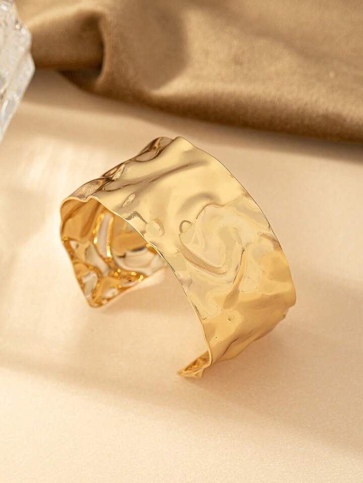 1 pieza Brazalete ancho de mujer de metal líquido con superficie ondulada plateada, joyería de ... | SHEIN