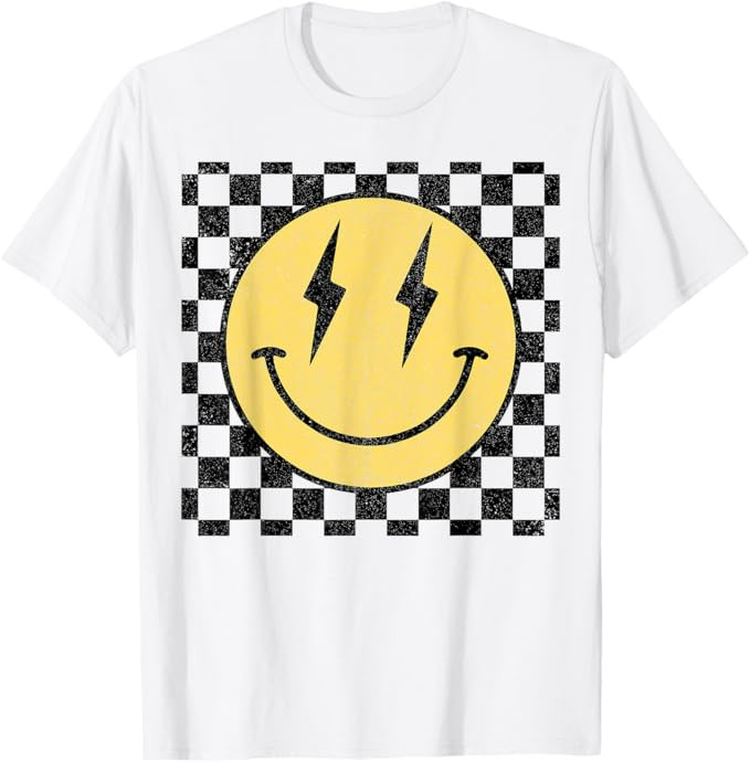 Brand: Retro Smile Face Checkered Pattern TShirts | Amazon (US)