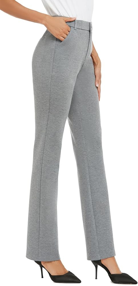 iChosy Women's Stretchy Straight Leg Dress Work Pants Business Office Casual Slacks with Pockets | Amazon (US)
