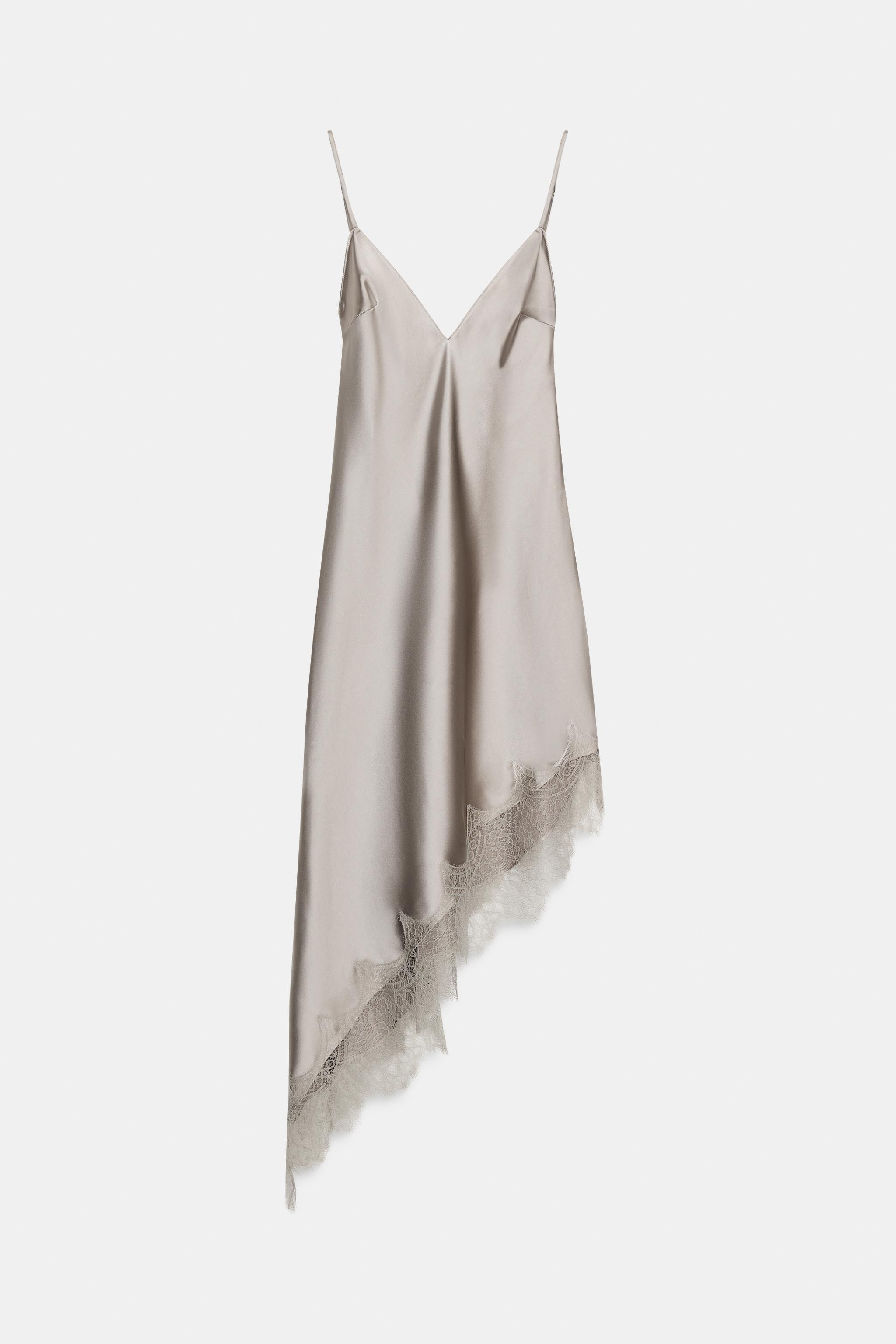 ASYMMETRIC SATIN EFFECT LACE DRESS | Zara US