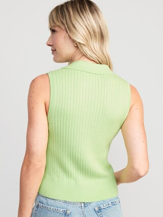Sleeveless Rib-Knit Cropped Polo for Women | Old Navy (US)