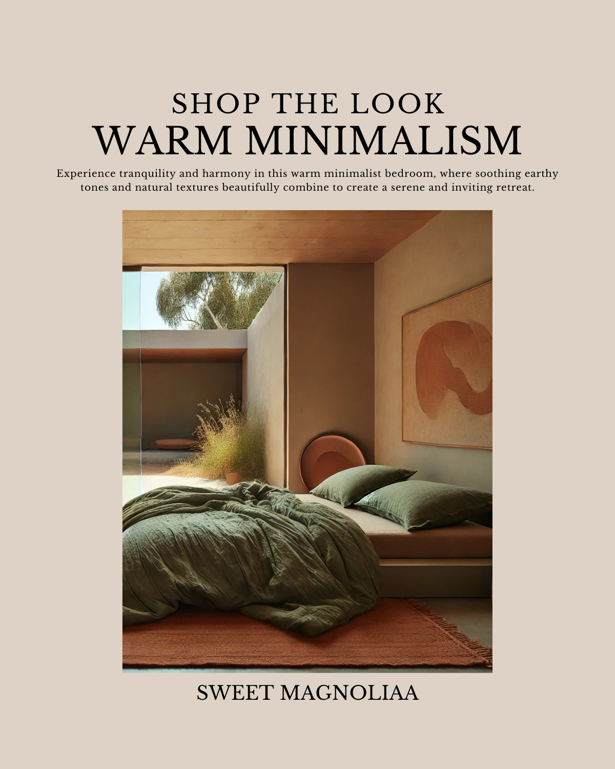 Experience tranquility and harmony in this warm minimalist bedroom, where soothing earthy tones and natural textures beautifully combine to create a serene and inviting retreat.
 

 #LTKHome