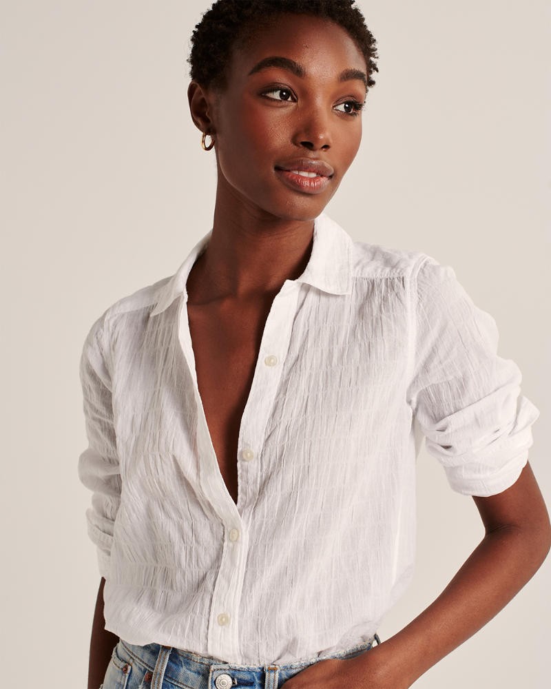 Crinkle Button-Down Shirt | Abercrombie & Fitch (US)